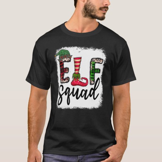 T-shirt Elf Squad Elf Pieds Joyeux Leopard de Noël Plaid B (Devant)