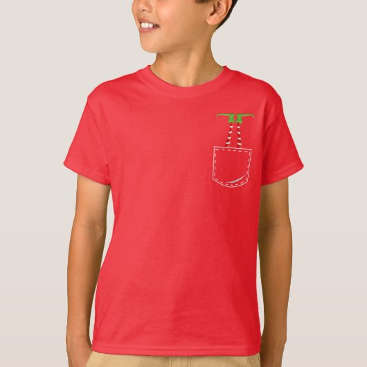 T-shirt Elf vers le bas dans une poche pointillée (Devant)