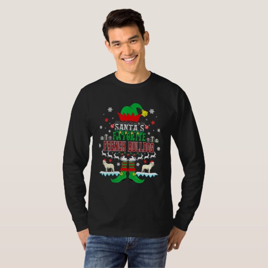T-shirt Elf Xmas Santas Favori Français Bulldog Pet Ugly S (Devant entier)