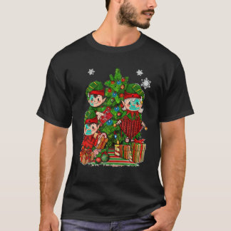 T-shirt Elfe avec Tricot Noël Arbre Lumières Noël Famille