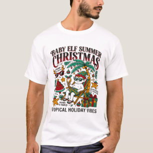 T-shirt Elfe de Noël Bébé sur la Plage en Été Tropical
