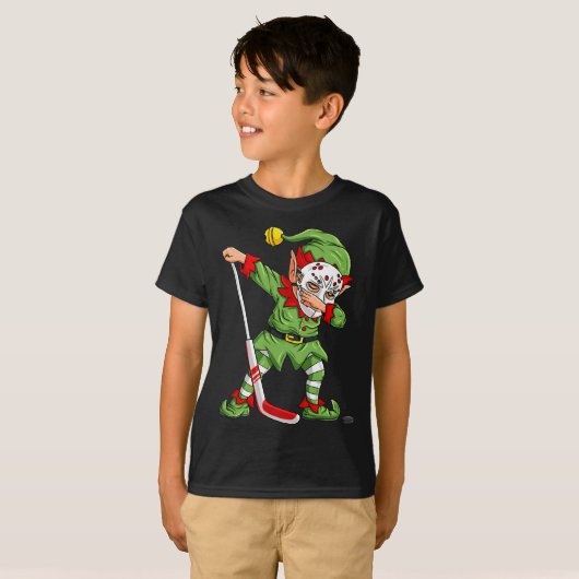 T-shirt Elfe de Noël Dabbing Joueur de hockey sur glace Ga (Devant entier)