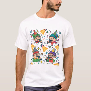 T-shirt Elfes chantant au karaoke de Noël, illustration am