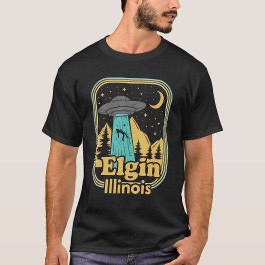 T-shirt Elgin Illinois Ufo Alien Hunter 80s State Pride (Devant)