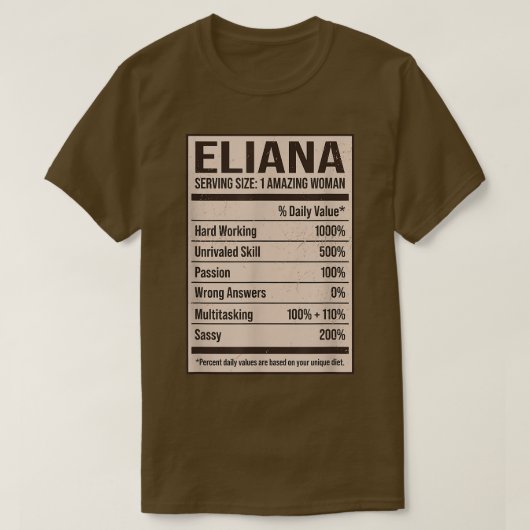 T-shirt Eliana Nutrition Facts Nom Pseudo Alias Titre F (Design devant)