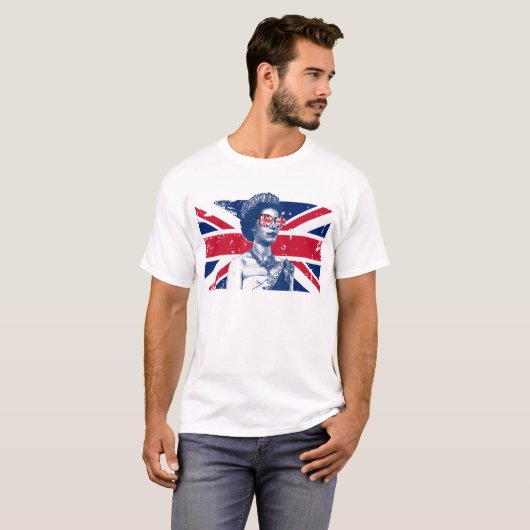 T-shirt Elizabeth British Drapeau Angleterre Reine d'Angle (Devant entier)