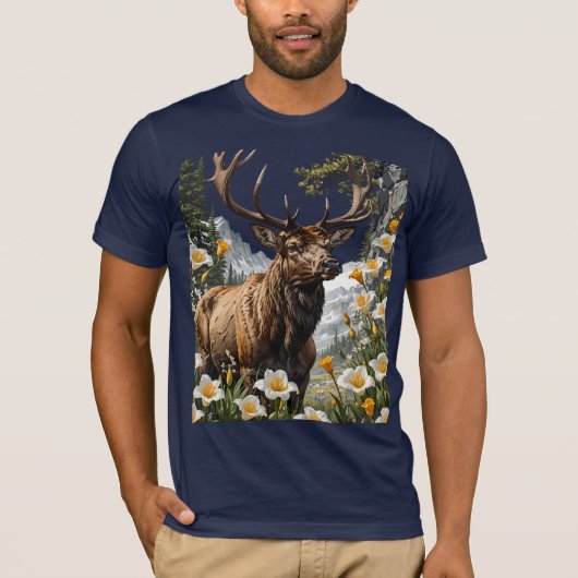 T-shirt Elk De L'Utahn Entouré De Fleurs De Lys Sego (Devant)