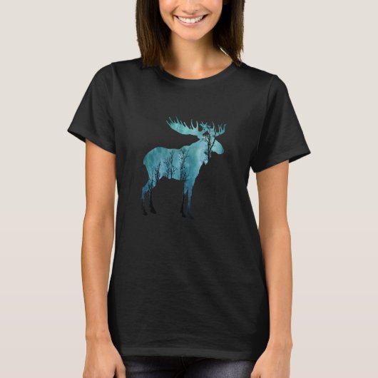 T-shirt Elk Scandinavie aurora Borealis (Devant)