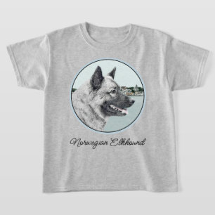T-shirt Elkhound norvégien à la peinture de village - Chie