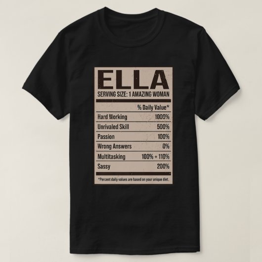 T-shirt Ella Valeur nutritive Nom Pseudo Alias Titre Fri (Design devant)