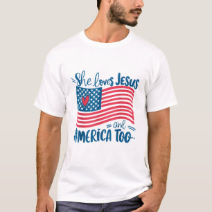 T-shirt Elle Aime Jésus Et L'Amérique Aussi Drapeau Chréti