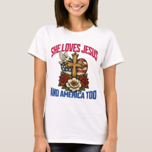 T-shirt Elle aime Jésus et l'Amérique aussi le 4 juillet c