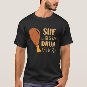 T-shirt Elle Aime Mon Baguette De Tambour Drôle Couple Cor