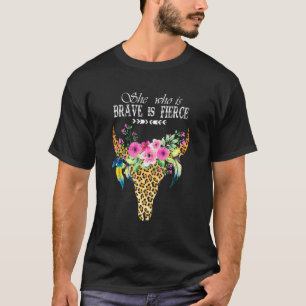T-shirt Elle qui est courageuse est hippie vache léopard f