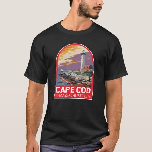 T-shirt Emblème d'art de voyage Cape Cod Massachusetts (Devant)