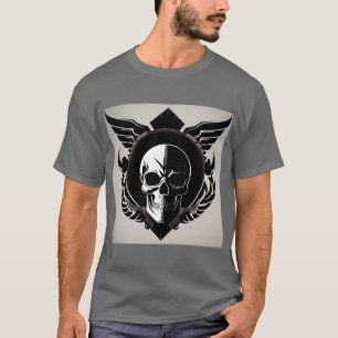 T-shirt Emblème de crâne avec ailes et détails ornementaux