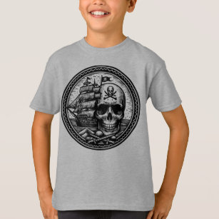 T-shirt Emblème du crâne de pirate circulaire