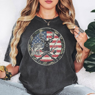 T-shirt Emblème patriotique de chasseur-pêcheur américain