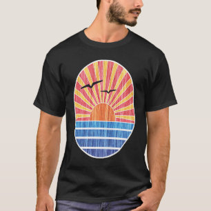 T-shirt Emblème Retro Ocean Sunset Beach et Sky Circle