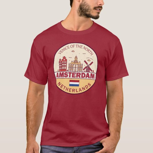 T-shirt Emblème Skyline d'Amsterdam Pays-Bas City (Devant)