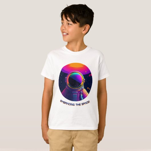 T-shirt Embracer l'espace blanc chemise pour enfants (Devant entier)