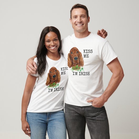 T-shirt Embrasse-moi Je suis Irlandais Setter Dog Shamrock (Unisexe)