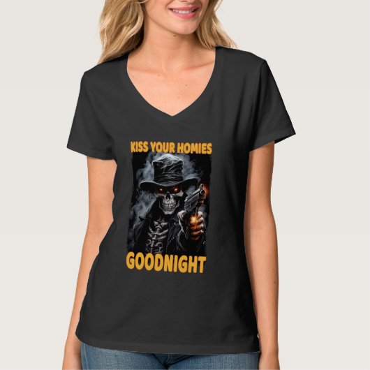T-shirt Embrasse tes Hommes Bonne nuit Cringe Squelette (Devant)