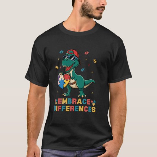 T-shirt Embrasser les différences Puzzle T-Rex de sensibil (Devant)