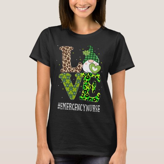 T-shirt Emergency Nurse Love St Patricks Day Gnome Leopard (Devant)