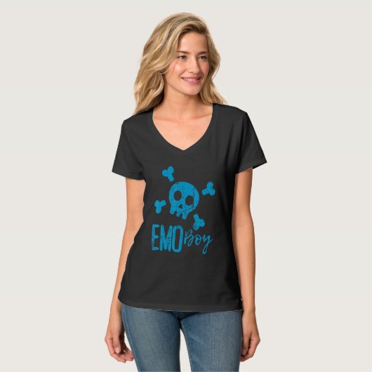 T-shirt Emo Boy Blue Skull Emo Goth Music Ados émotionnels (Devant entier)