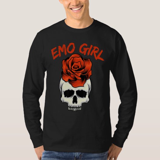 T-shirt Emo Girl Crâne rose avec Rose Emo Goth Émotionnel (Devant)