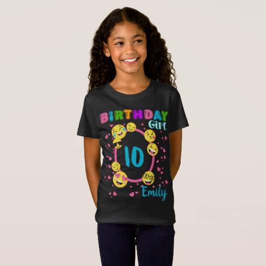 T-Shirt Emoji Anniversaire Fille Thème Fête Correspondant (Devant entier)