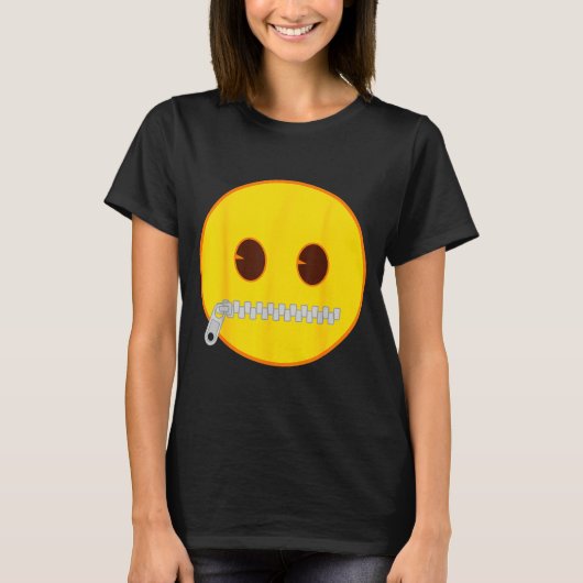 T-shirt Emoji Zip Zipper Mouth Yellow Smile Face (Devant)