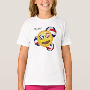 T-shirt émoticône de volley-ball des filles, rouge blanc e