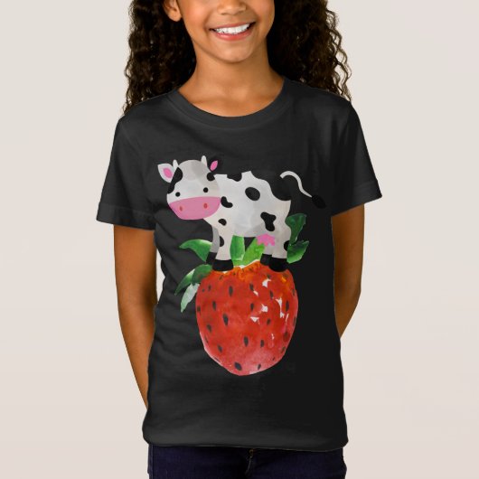 T-Shirt Empreinte de fraise Cute Aquarelle rose Vacas de v (Devant)
