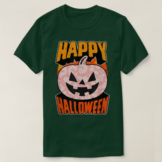 T-shirt Empreinte de léopard rose Bonne fête d'Halloween J (Design devant)