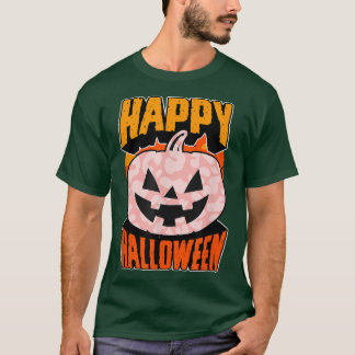 T-shirt Empreinte de léopard rose Bonne fête d'Halloween J