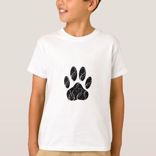 T-shirt Empreinte de patte Chien Noir Avec Flouris Blanc (Devant)