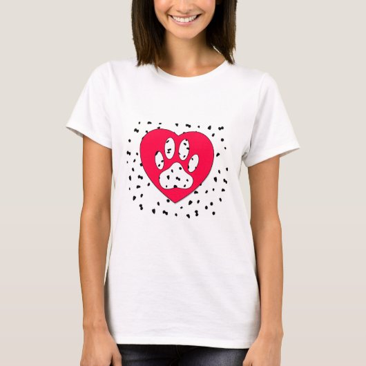 T-shirt Empreinte de patte de Chien Dalmatien Dans Le Coeu (Devant)