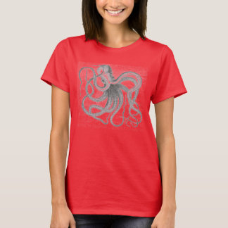 T-shirt Empreinte de pieuvre à vapeur nautique vintage