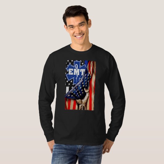 T-shirt EMT Paramedic First Jesus Responder American Flag (Devant entier)