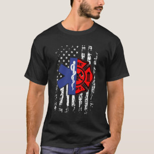 T-shirt Emt Pompier Chemise Pompier Drapeau Américain Ba