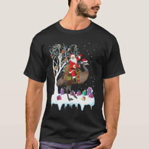T-shirt Emu Bird Lover Xmas Père Noël Riding Emu Noël