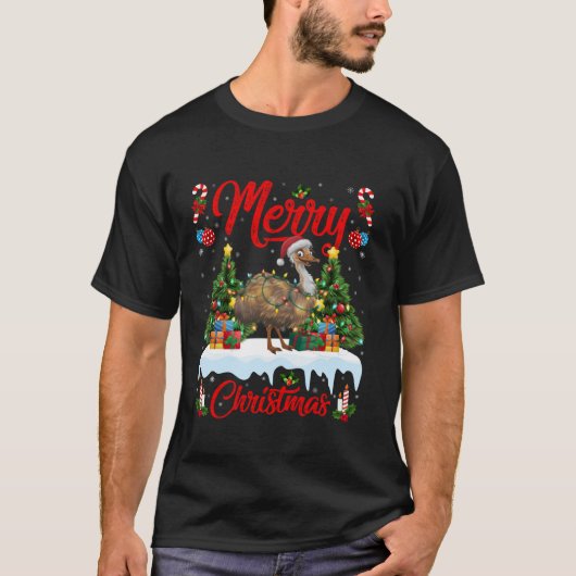 T-shirt Emu Bird Xmas Tree Lighting Santa Hat Emu Christma (Devant)