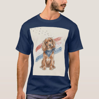 T-shirt en aquarelle Spaniel au bandeau étoilé
