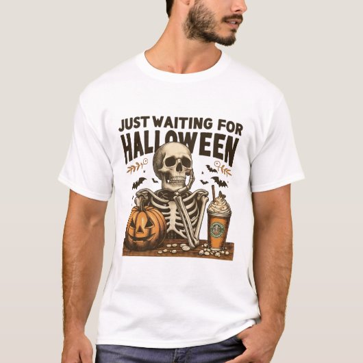 T-shirt En Attente D'Halloween Drôle Squelette (Devant)
