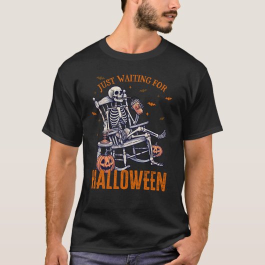 T-shirt "En attente d'Halloween" Squelette (Devant)