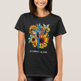 T-shirt En Christ seul Croix des Tournesols papillons Chri