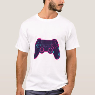 T-Shirt en coton blanc avec manette de jeu néon mo