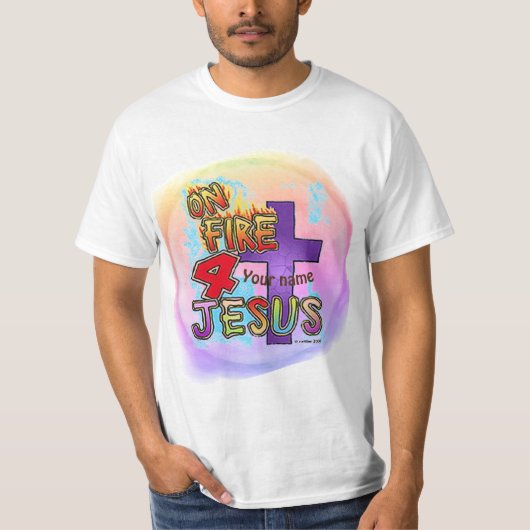 T-shirt En feu pour Jésus Croix chrétienne (Devant)